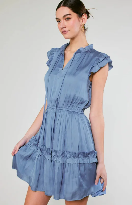 Carla Perriwinkle Blue Current Air Mini Dress Trendy Button-Detail Mini Dress