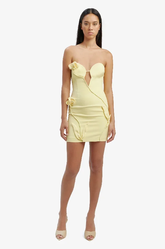 Eleni Flower Mini Dress - Canary Yellow Fashionable Polka Dot Mini Dress