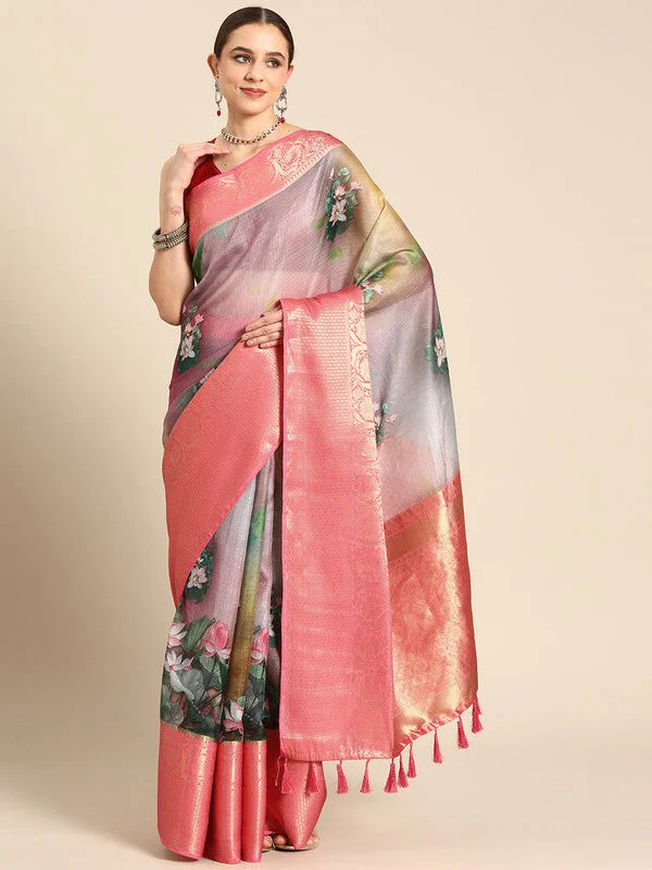Multicolor Munga Silk Digital Print Floral Saree with Unstitched Blouse - Hiral Fashion Vintage Lace Blouse Multicolor Munga Silk Digital Print Floral Saree with Unstitched Blouse - Hiral Fashion Vintage Lace Blouse