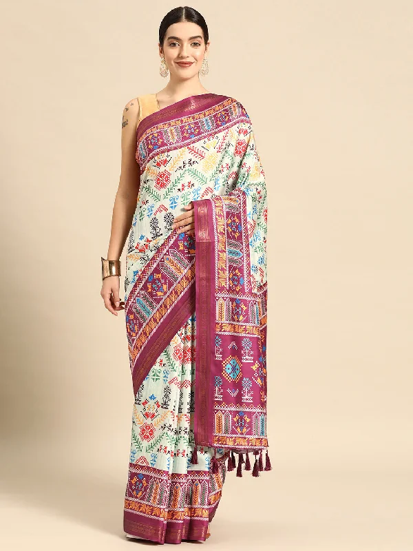 Green Silk Blend Digital Print Patola Saree with Unstitched Blouse - Hiral Fashion Side Tie Blouse Green Silk Blend Digital Print Patola Saree with Unstitched Blouse - Hiral Fashion Side Tie Blouse