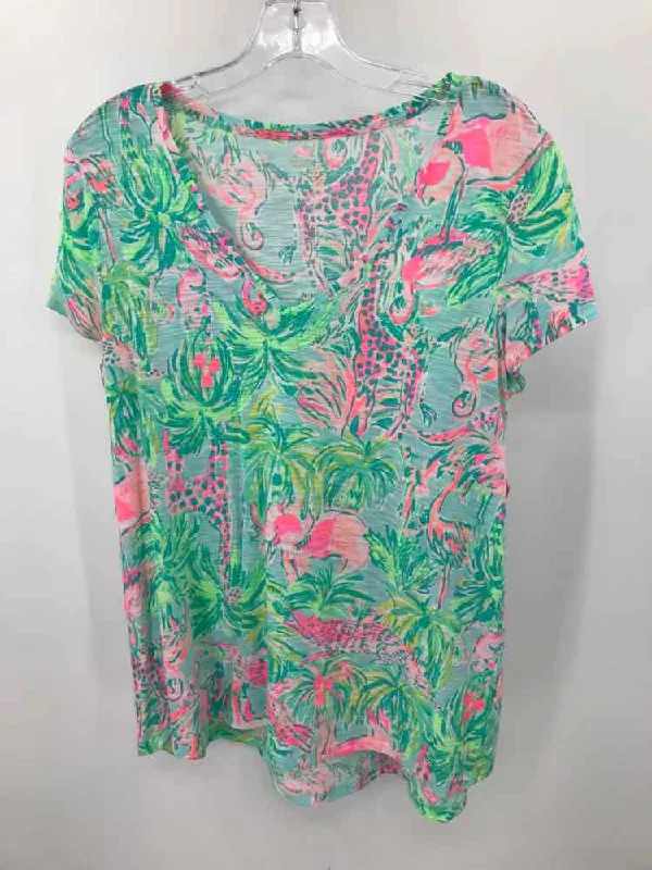 Pre-Owned Lilly Pulitzer Green Size Medium T-shirt-- Hooded Caped Shawl Collar