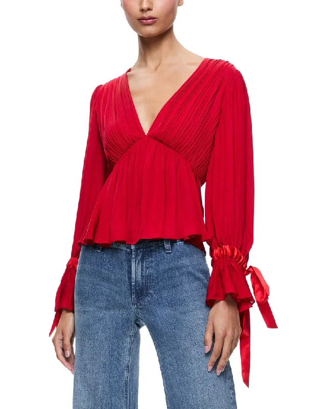 Alice + Olivia Deep V Blouse Mandarin Collar Blouse