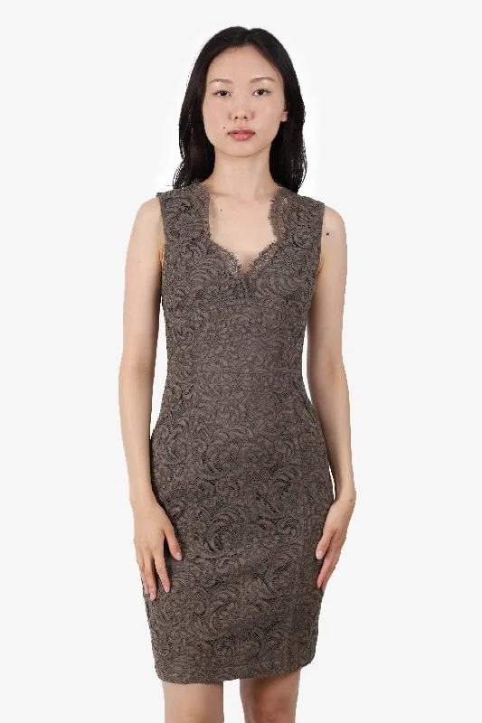 Burberry Olive Green Lace Sleeveless Mini Dress Size 2 Stylish Summer Mini Dress