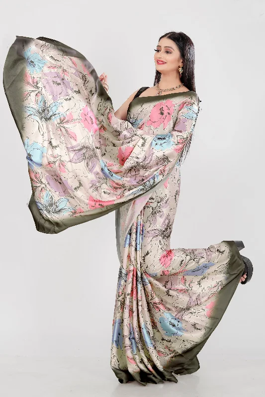 Jyoti Fashion Women's Multicolor Pure Japan Satin Digital Printed Designer Saree with Blouse Frilled Cuff Blouse Jyoti Fashion Women's Multicolor Pure Japan Satin Digital Printed Designer Saree with Blouse Frilled Cuff Blouse