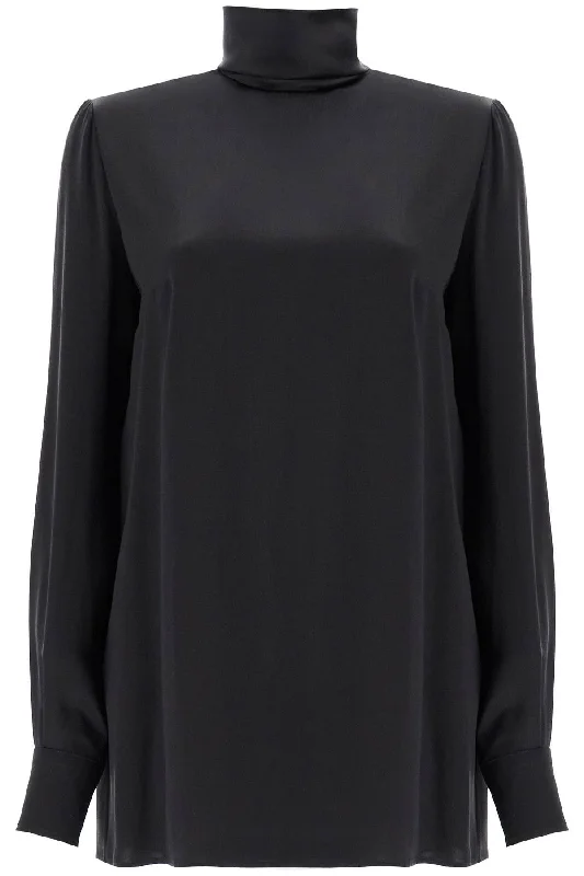 Dolce & Gabbana Women's Silk Satin Blouse Collared Satin Blouse