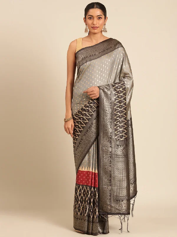 Women Grey Silk Saree With Un Stitched Blouse - Aanika Loose Fit Blouse