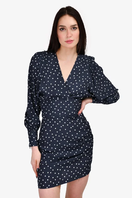 Smythe Navy Polka Dot Draped Mini Dress Size 0 Cozy Satin Mini Dress
