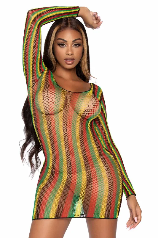 Rasta Net Long Sleeve Mini Dress Elegant Floral-Print Mini Dress