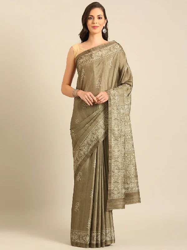 Women Olive Green Cotton Saree With Un Stitched Blouse - Aanika Modern Work Blouse
