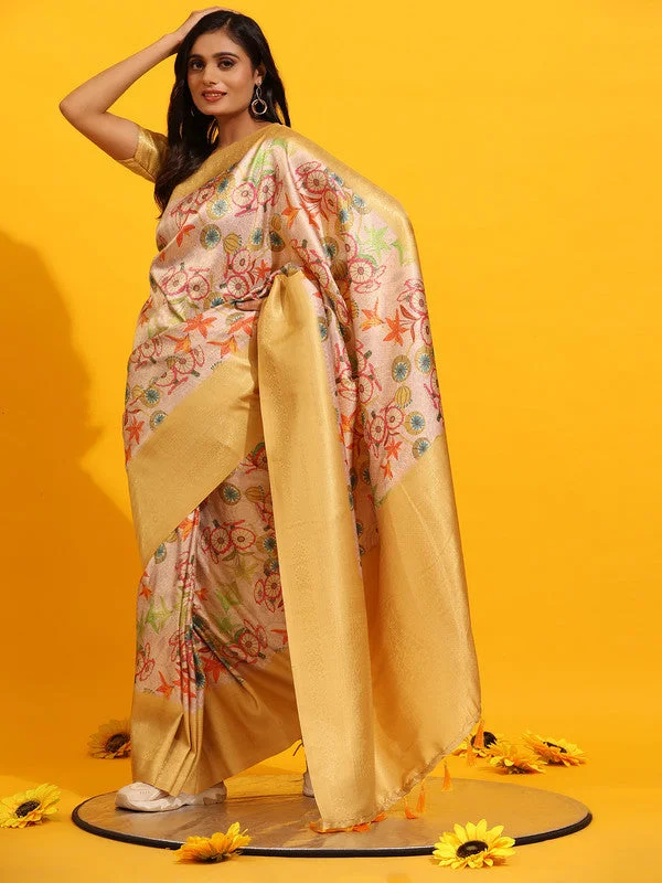 Yellow Silk Blend Woven Zari Design Floral Saree with Unstitched Blouse - Hiral Fashion Embellished Collar Blouse Yellow Silk Blend Woven Zari Design Floral Saree with Unstitched Blouse - Hiral Fashion Embellished Collar Blouse