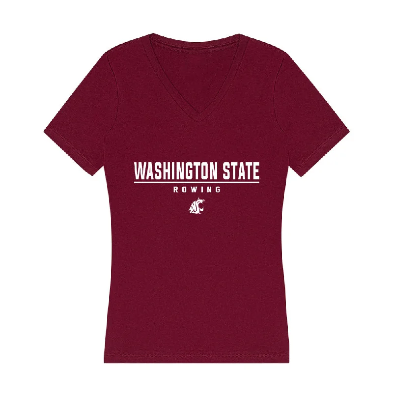 WSU - NCAA Women's Rowing : Sara Torres - Women's V-Neck T-Shirt-- Ribbed Striped Patterned WSU - NCAA Women's Rowing : Sara Torres - Women's V-Neck T-Shirt-- Ribbed Striped Patterned