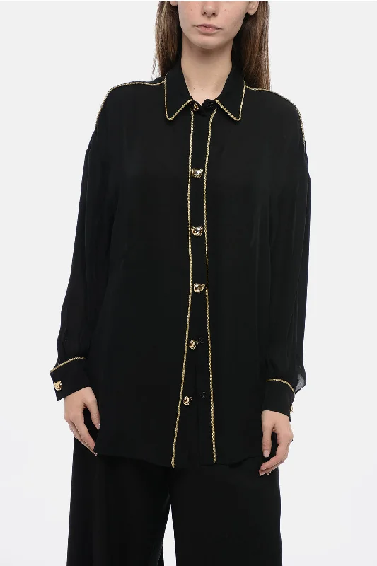 Moschino COUTURE Chiffon Blouse with Jewel Buttons 40 Italian size Off-Shoulder Wrap Blouse