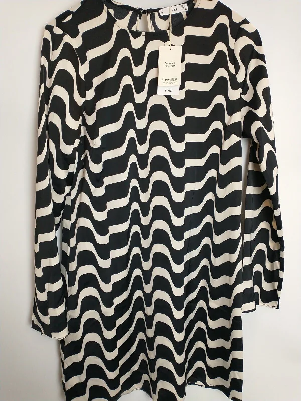 Mango Ivanka Black And White Mini Dress Size 12 **** V97 Elegant Satin Mini Dress