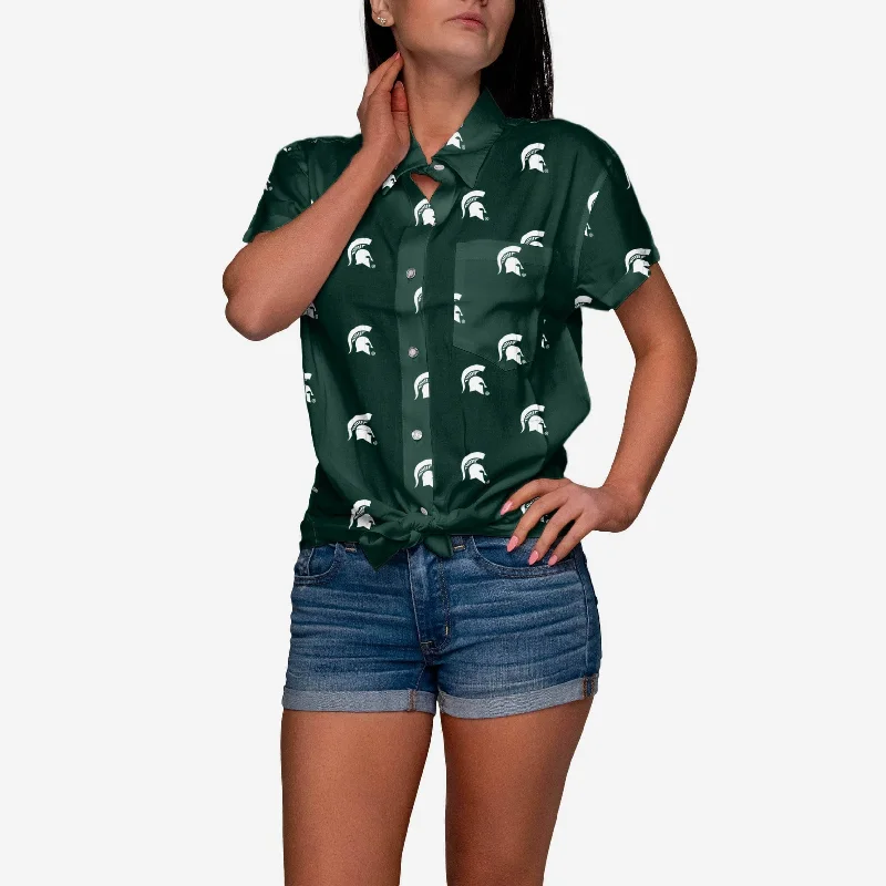 Michigan State Spartans Logo Blast Womens Button Up Shirt-- Fashionable Trendy Casual Michigan State Spartans Logo Blast Womens Button Up Shirt-- Fashionable Trendy Casual