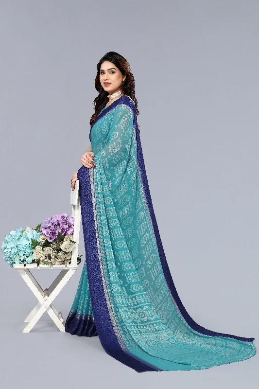 NOZ2TOZ Women Party Wear Printed Brasso Chiffon Saree with Unstitched Blouse - Rama Puff Sleeve Blouse NOZ2TOZ Women Party Wear Printed Brasso Chiffon Saree with Unstitched Blouse - Rama Puff Sleeve Blouse