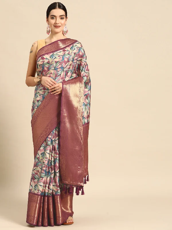 Multicolor Kanchipuram Silk Digital Print Floral Saree with Unstitched Blouse - Hiral Fashion Soft Modal Blouse Multicolor Kanchipuram Silk Digital Print Floral Saree with Unstitched Blouse - Hiral Fashion Soft Modal Blouse