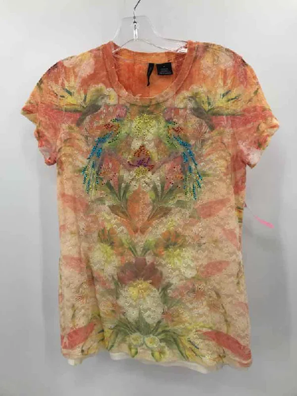 Pre-Owned New Directions Orange Size Medium Embellished T-shirt-- Lace Blend Ribbed Blend Corduroy Blend Pre-Owned New Directions Orange Size Medium Embellished T-shirt-- Lace Blend Ribbed Blend Corduroy Blend