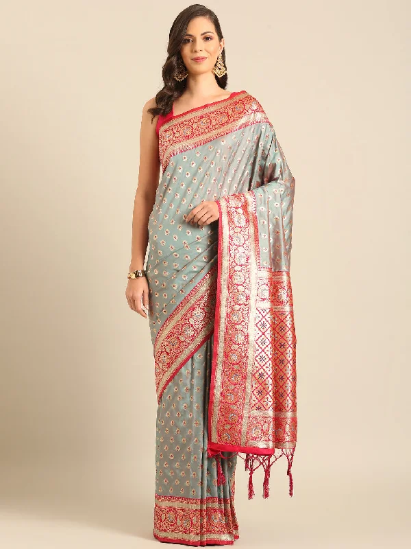 Women Sea Green Banarasi Silk Saree With Un Stitched Blouse - Aanika Soft Modal Blouse Women Sea Green Banarasi Silk Saree With Un Stitched Blouse - Aanika Soft Modal Blouse
