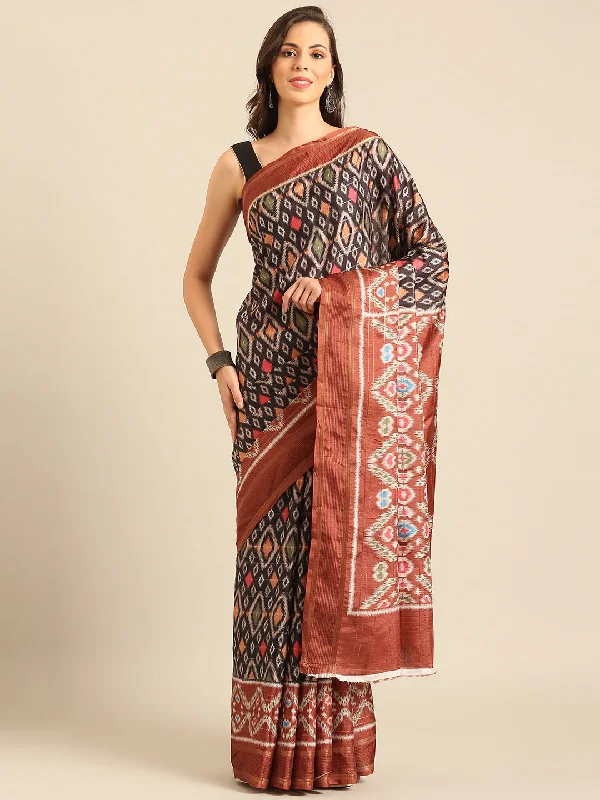 Women Black Cotton Saree With Un Stitched Blouse - Aanika Delicate Bow Blouse
