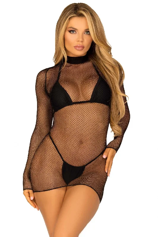 Ultra Net Long Sleeved High Neck Mini Dress Stylish Sweetheart Mini Dress