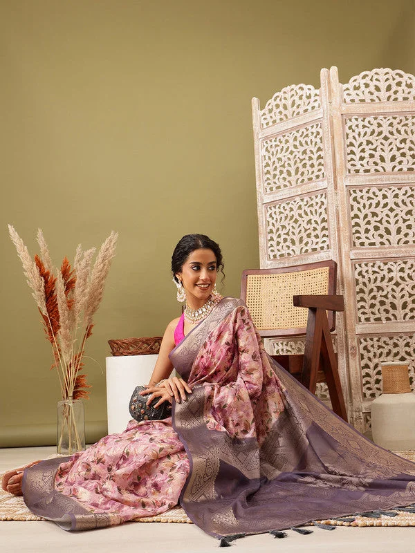 Pink Cotton Digital Print Floral Saree with Unstitched Blouse - Hiral Fashion Collared Satin Blouse Pink Cotton Digital Print Floral Saree with Unstitched Blouse - Hiral Fashion Collared Satin Blouse