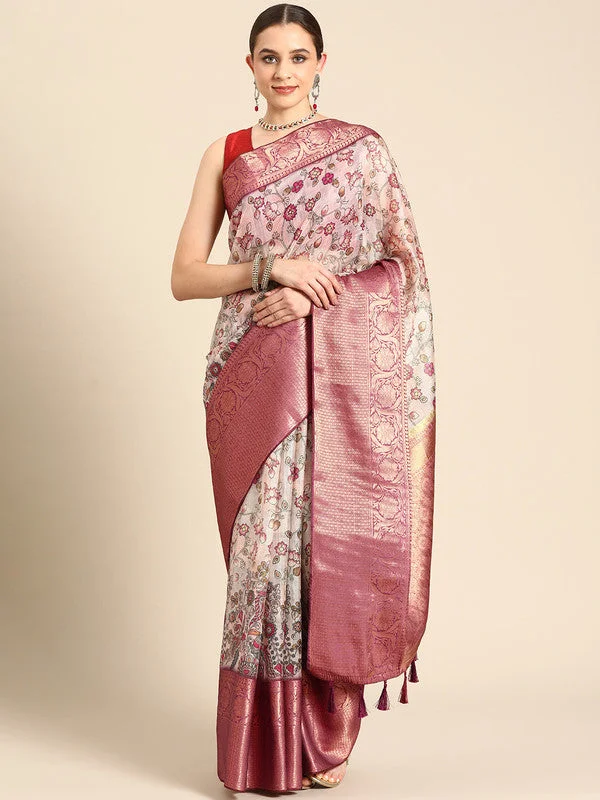 Beige Munga Silk Digital Print Floral Saree with Unstitched Blouse - Hiral Fashion Lightweight Chiffon Blouse Beige Munga Silk Digital Print Floral Saree with Unstitched Blouse - Hiral Fashion Lightweight Chiffon Blouse