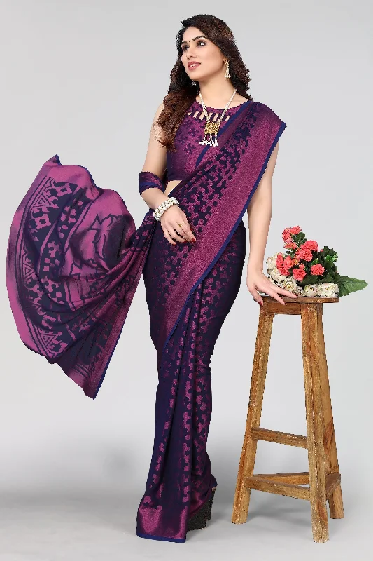 NOZ2TOZ Women Party Wear Printed Brasso Chiffon Saree with Unstitched Blouse - Navy Blue Elegant Lace Blouse NOZ2TOZ Women Party Wear Printed Brasso Chiffon Saree with Unstitched Blouse - Navy Blue Elegant Lace Blouse