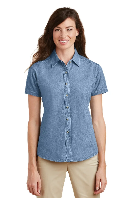 Custom Embroidered Ladies Short Sleeve Value Denim Shirt. LSP11-- Wool Fabric Cashmere Fabric Tweed Fabric Custom Embroidered Ladies Short Sleeve Value Denim Shirt. LSP11-- Wool Fabric Cashmere Fabric Tweed Fabric