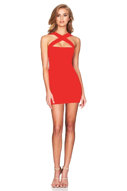 Nookie Viva 2 Way Mini Dress - Cherry Stylish Sweetheart Neck Mini Dress