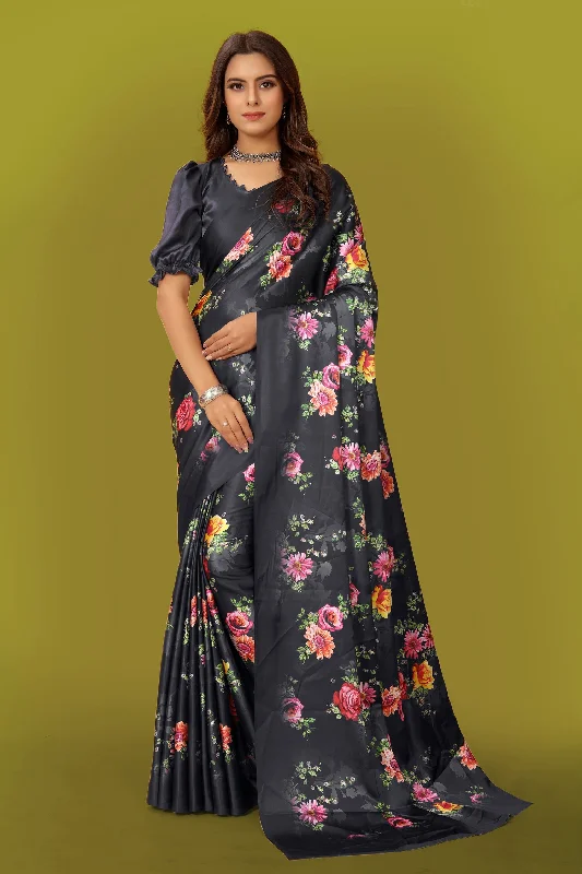 Jyoti Fashion Women's Multicolor Pure Japan Satin Digital Printed Designer Saree with Blouse Asymmetric Hem Blouse Jyoti Fashion Women's Multicolor Pure Japan Satin Digital Printed Designer Saree with Blouse Asymmetric Hem Blouse