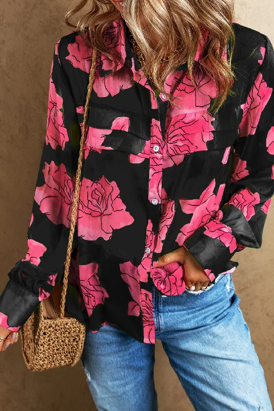 Black Floral Print Pleated Detail Puff Sleeve Shirt-- Plaid T-Shirt Polka Dot Checkered Black Floral Print Pleated Detail Puff Sleeve Shirt-- Plaid T-Shirt Polka Dot Checkered