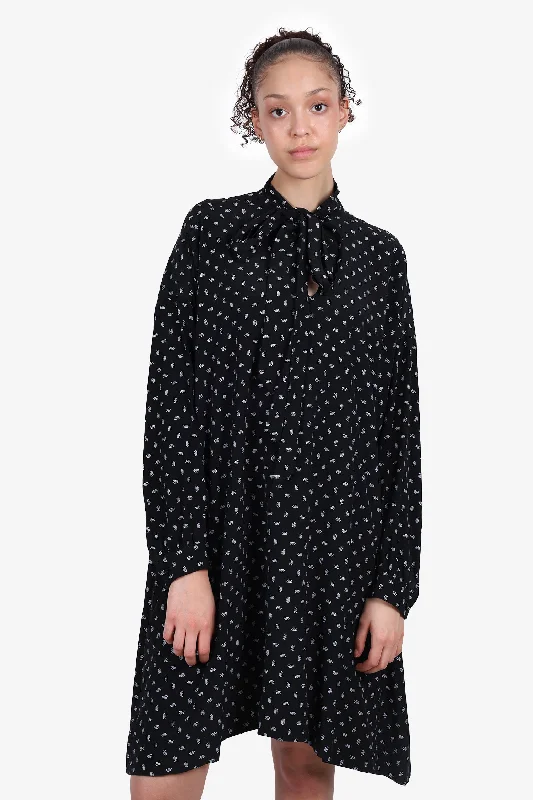 Balenciaga Black/White Logo Pattern Tie Front Silk Mini Dress Size 38 Cozy A-Line Mini Dress Balenciaga Black/White Logo Pattern Tie Front Silk Mini Dress Size 38 Cozy A-Line Mini Dress