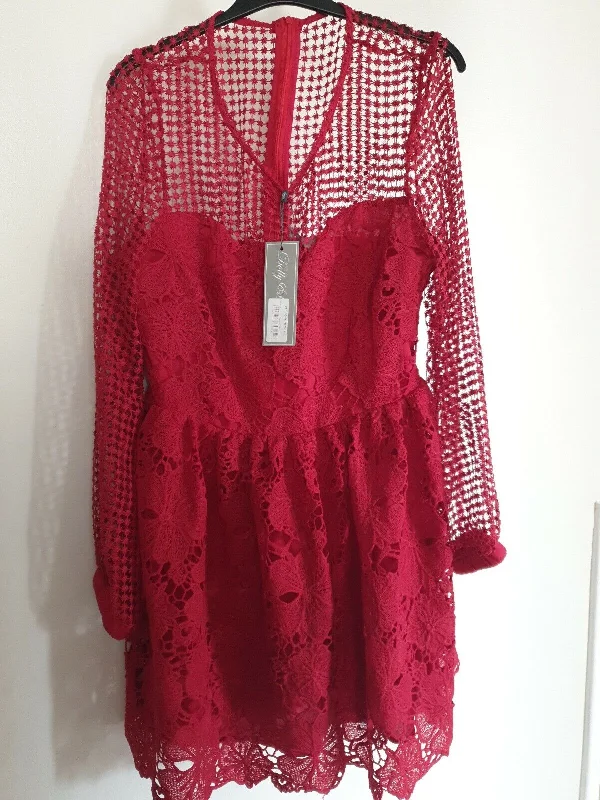dolly delicious dress Uk 16 Red Bishop Sleeve Lace Mini Dress Ref Dc7 Trendy Mini Dress with Belt dolly delicious dress Uk 16 Red Bishop Sleeve Lace Mini Dress Ref Dc7 Trendy Mini Dress with Belt