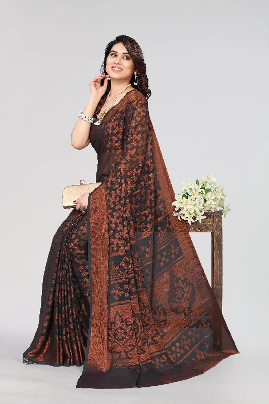 NOZ2TOZ Women Party Wear Printed Brasso Chiffon Saree with Unstitched Blouse - Grey Semi-Sheer Blouse NOZ2TOZ Women Party Wear Printed Brasso Chiffon Saree with Unstitched Blouse - Grey Semi-Sheer Blouse