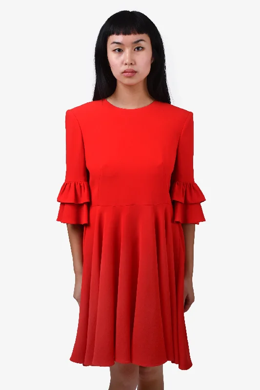 Alexander McQueen Red Ruffle Mini Dress Size 42 Elegant Off-Shoulder Dress Mini