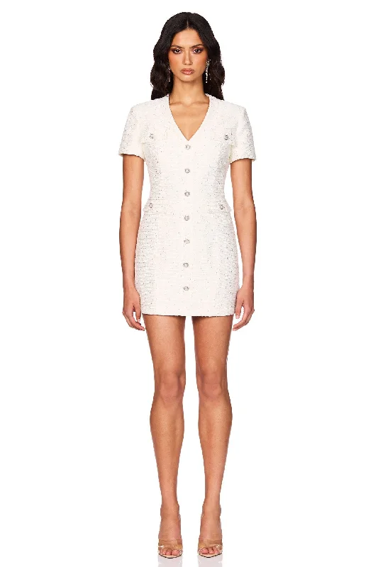 Nookie Tarsha Tweed Mini Dress - White Comfortable Bodycon Mini Dress