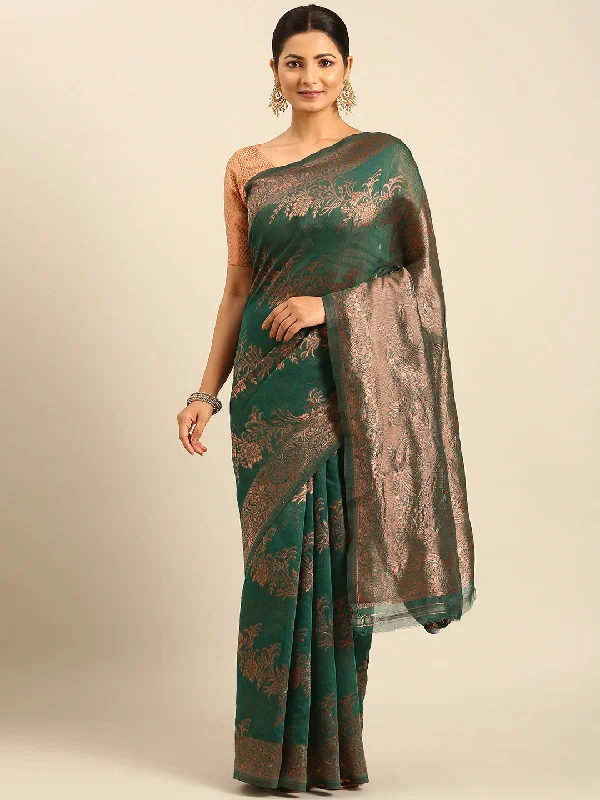 Women Green Cotton Saree With Un Stitched Blouse - Aanika Airy Cotton Blouse