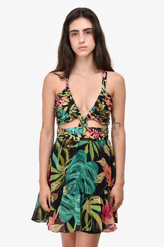 PatBO Black Tropicalia Cut-Out Mini Dress Size M Cozy Satin Mini Dress
