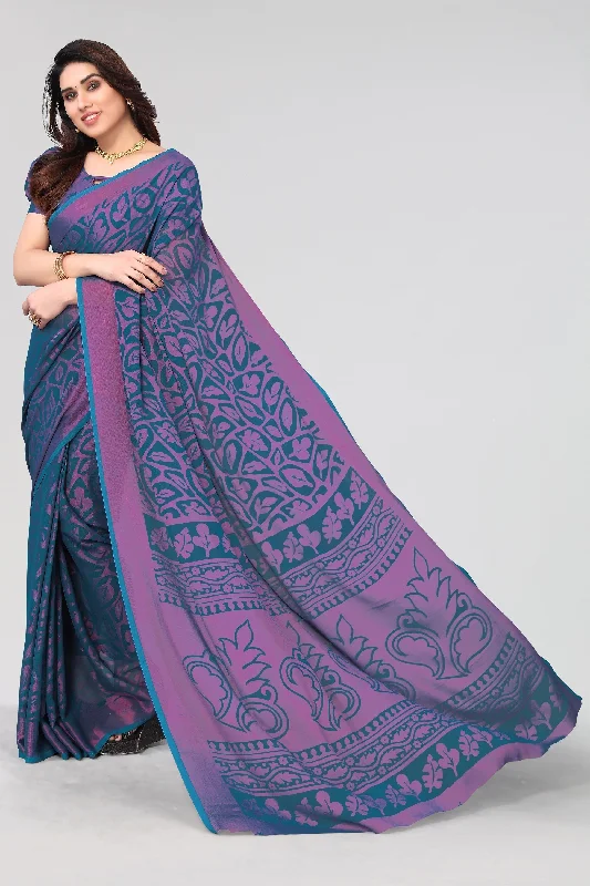 NOZ2TOZ Women Party Wear Printed Brasso Chiffon Saree with Unstitched Blouse - Rama Relaxed Fit Blouse NOZ2TOZ Women Party Wear Printed Brasso Chiffon Saree with Unstitched Blouse - Rama Relaxed Fit Blouse