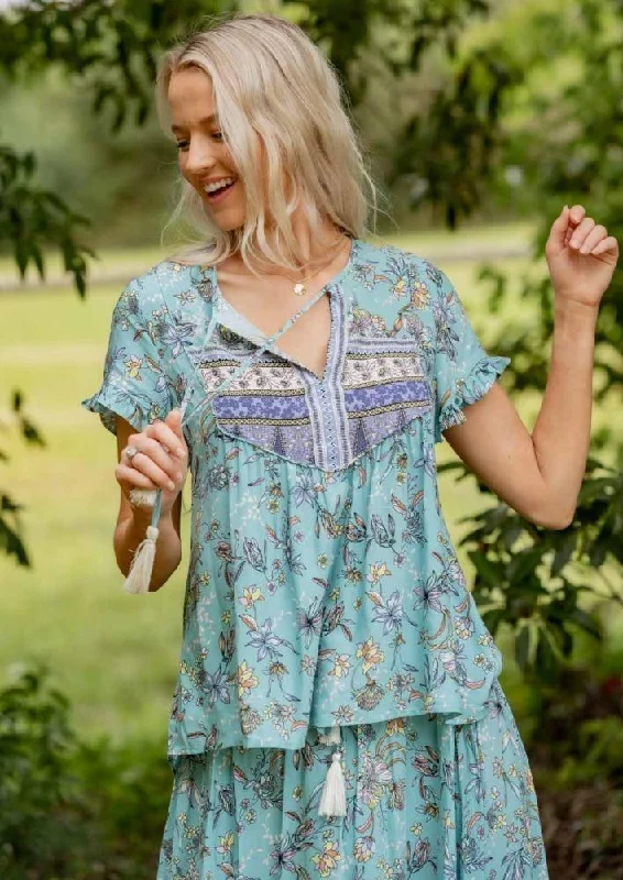 Iris Maxi 202265-2 Short Sleeve Floral Blouse Off-Shoulder Wrap Blouse