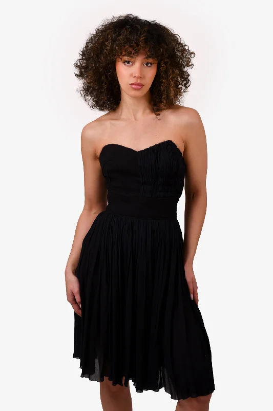 Prada Black Strapless Pleated Mini Dress Size 40 Chic Halter Mini Dress