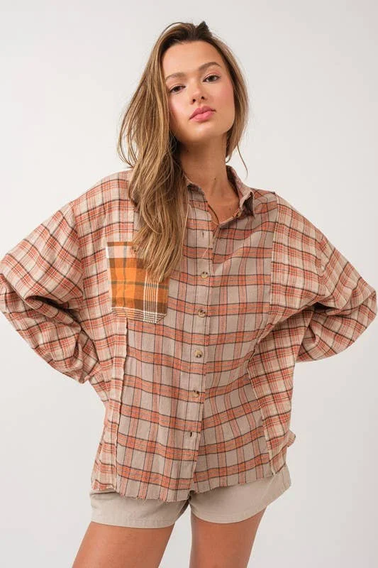 Patchwork Shirt: Rust-- Handmade Hand-knitted Hand-woven