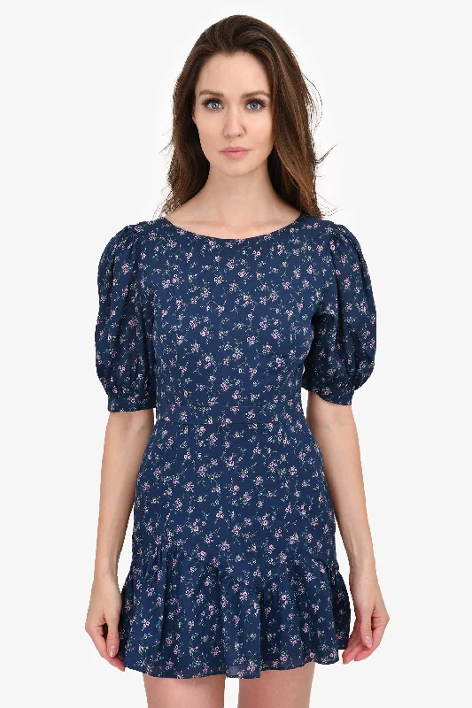 LoveShackFancy Navy/Pink Floral Puff Sleeve Mini Dress Size XS Cozy Cotton Mini Dress LoveShackFancy Navy/Pink Floral Puff Sleeve Mini Dress Size XS Cozy Cotton Mini Dress