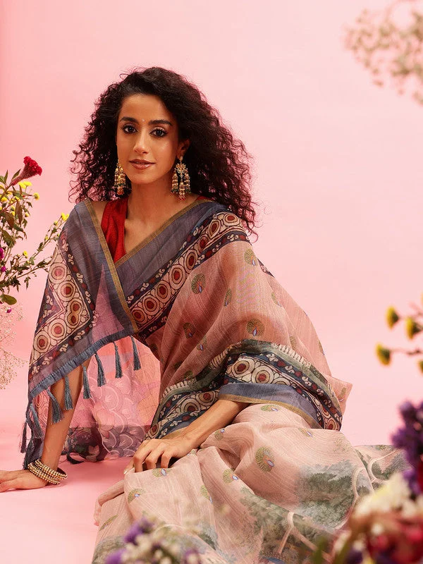 Beige Cotton Blend Printed Madhubani Saree with Unstitched Blouse - Hiral Fashion Chic Square Blouse Beige Cotton Blend Printed Madhubani Saree with Unstitched Blouse - Hiral Fashion Chic Square Blouse