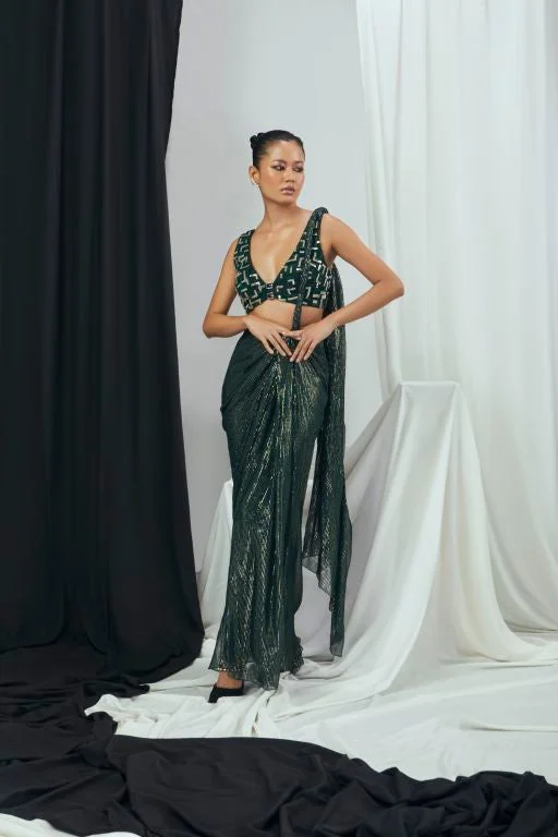 Embriodered Blouse with Pre Draped Saree Chic Wrap Blouse