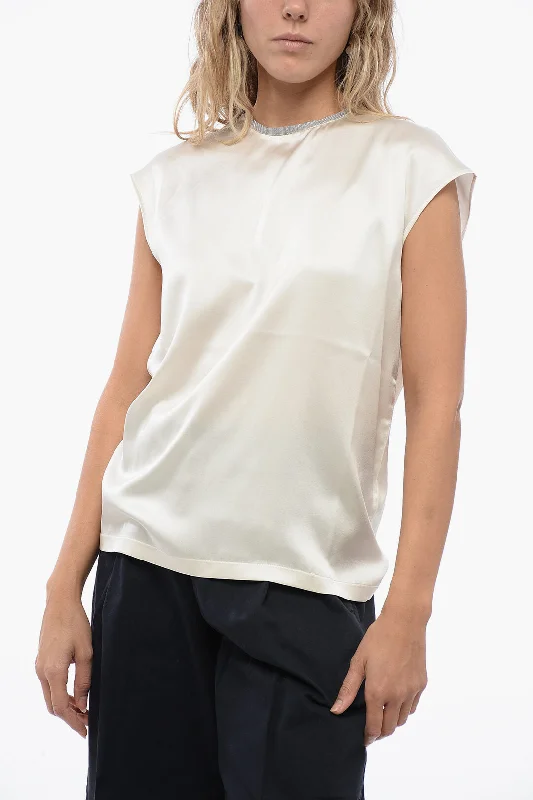 Fabiana Filippi Silk Blouse with Shimmer Detail 40 Italian size Feminine Ruffle Blouse Fabiana Filippi Silk Blouse with Shimmer Detail 40 Italian size Feminine Ruffle Blouse