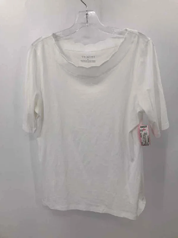 Pre-Owned Talbots White Size Medium T-shirt-- Striped Floral Plaid