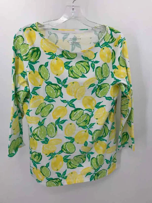 Pre-Owned Talbots White Size Medium Printed 3/4 Sleeve T-shirt-- Mesh Blend Leather Blend Suede Blend Pre-Owned Talbots White Size Medium Printed 3/4 Sleeve T-shirt-- Mesh Blend Leather Blend Suede Blend