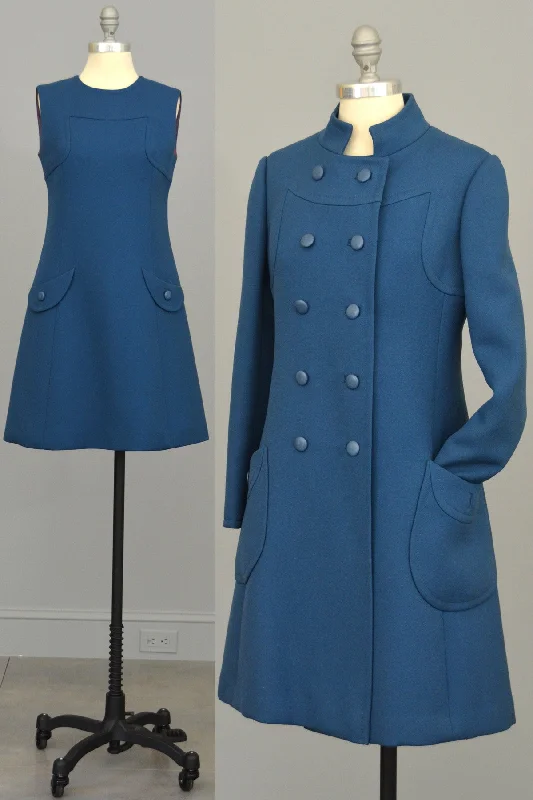 1960s A-Line Mod Blue Vintage Mini Dress Elegant Velvet Mini Dress