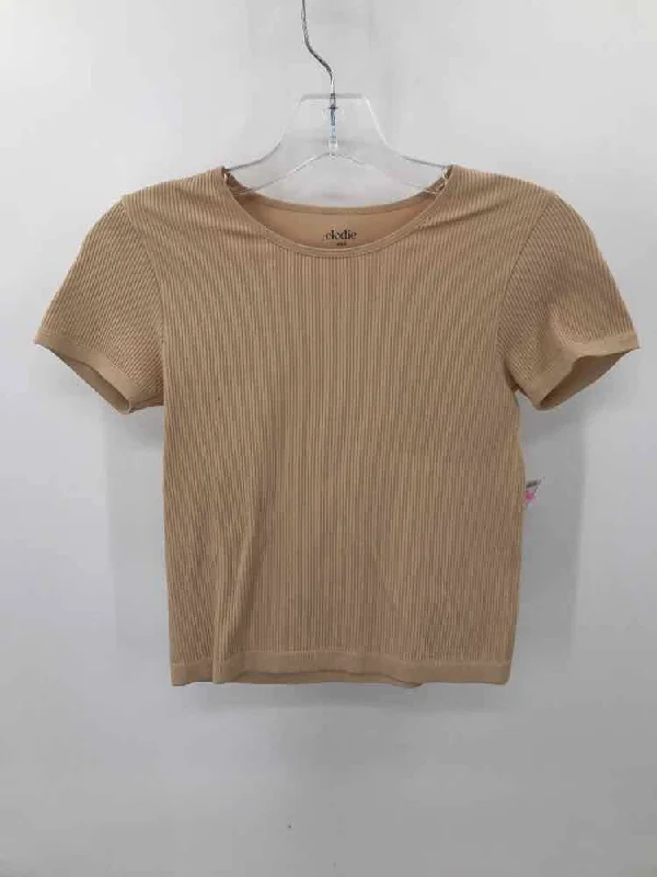 Pre-Owned Elodie Tan Size XS/S T-shirt-- Mesh Blend Leather Blend Suede Blend